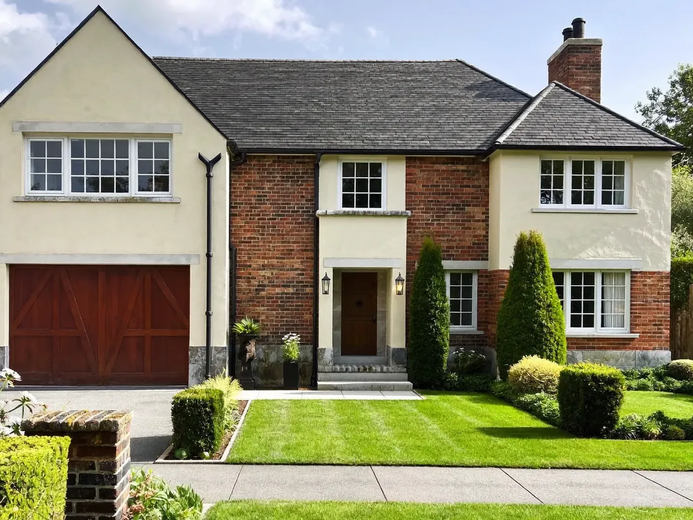Egham: newly built brick detached house with a tiled roof on a large plot